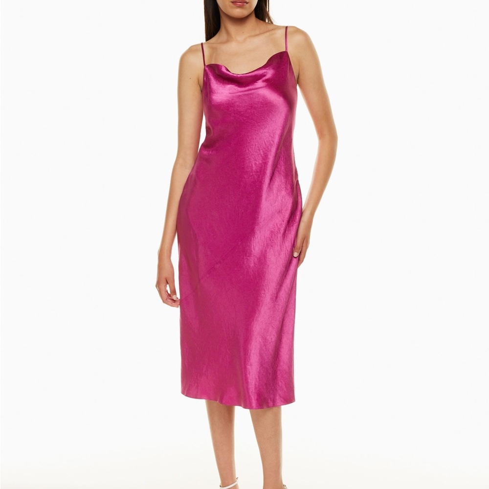 Aritzia Babaton Model Satin Midi Dress in Magenta Crush